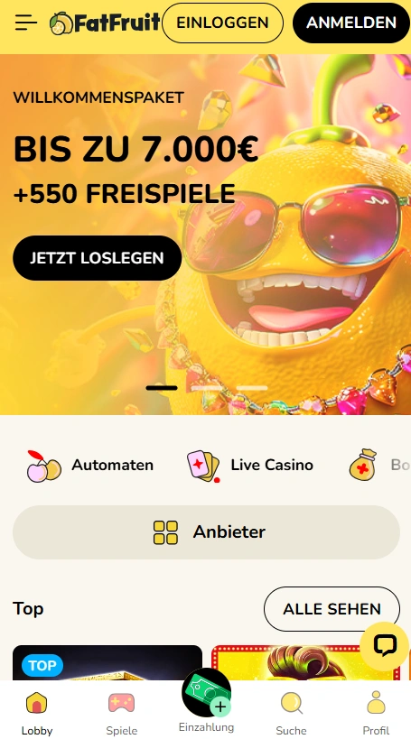 FatFruit Mobile Hauptseite